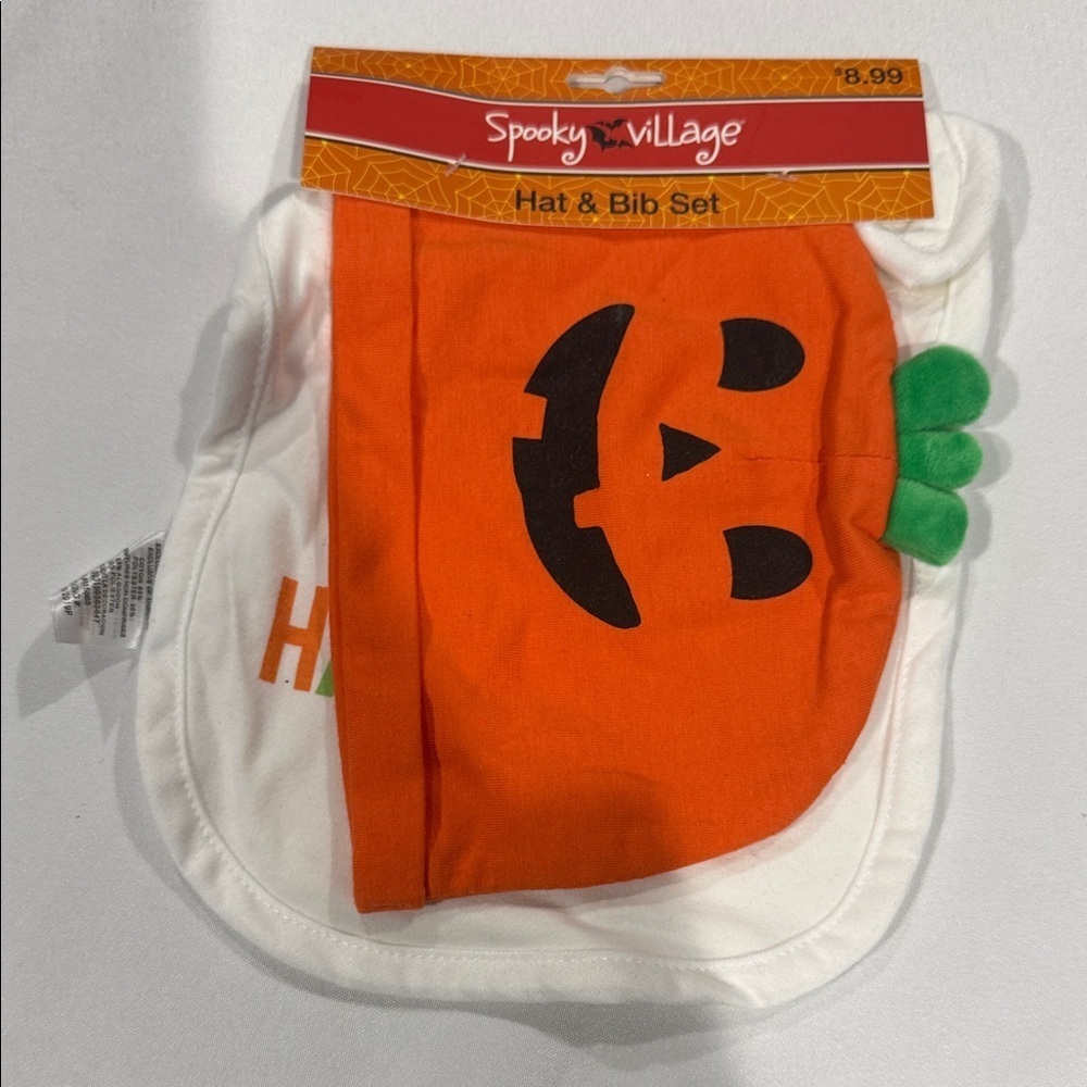 Pumpkin Hat & Bib Set - Orange and Black